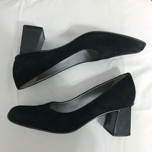 VINTAGE ESCADA BLACK SUEDE CHUNKY HEELS